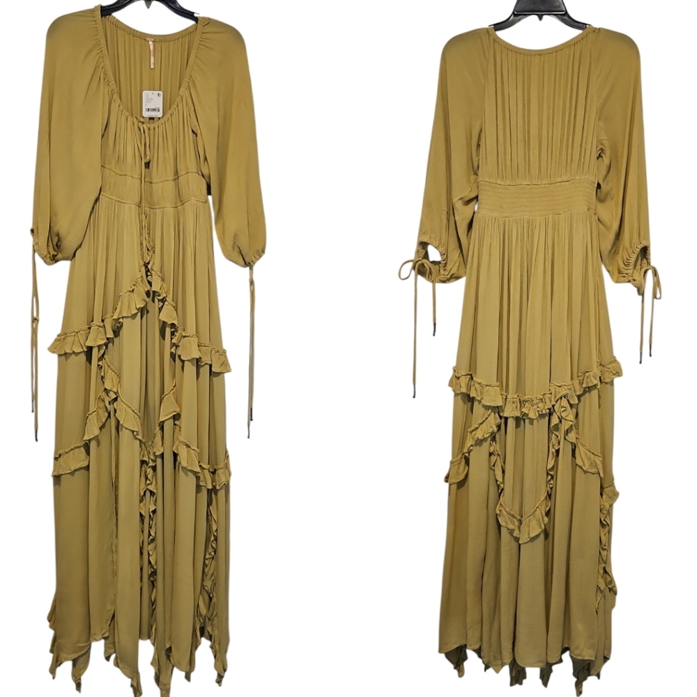 Free People Mustard Yellow Ruffled Maxi Dress